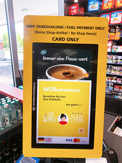 SIQMA Smoove Self-Checkout Terminal mit Willkommensbildschirm für Kartenzahlung