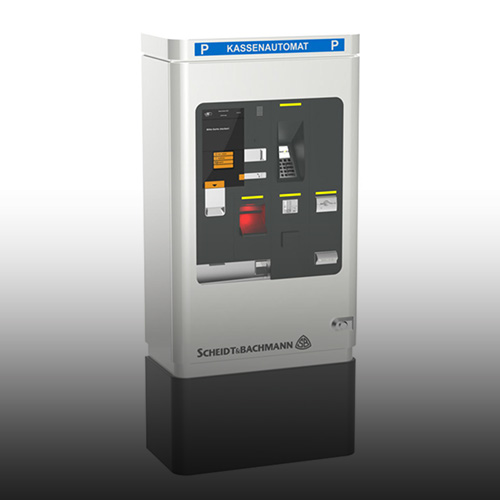 The picture shows a parking payment machine from Scheidt & Bachmann.